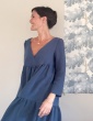 patron de couture Modèle Eugenie version robe porté par la fameuse Eugeniiiiiie, dans un tissu bleu canard