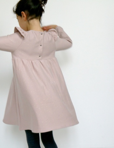 Robe Bouton d’or manches longues en sweat Twinkle rose Atelier Brunette, vue de dos