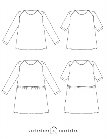 Dessins techniques du t-shirt James, toutes variations possibles