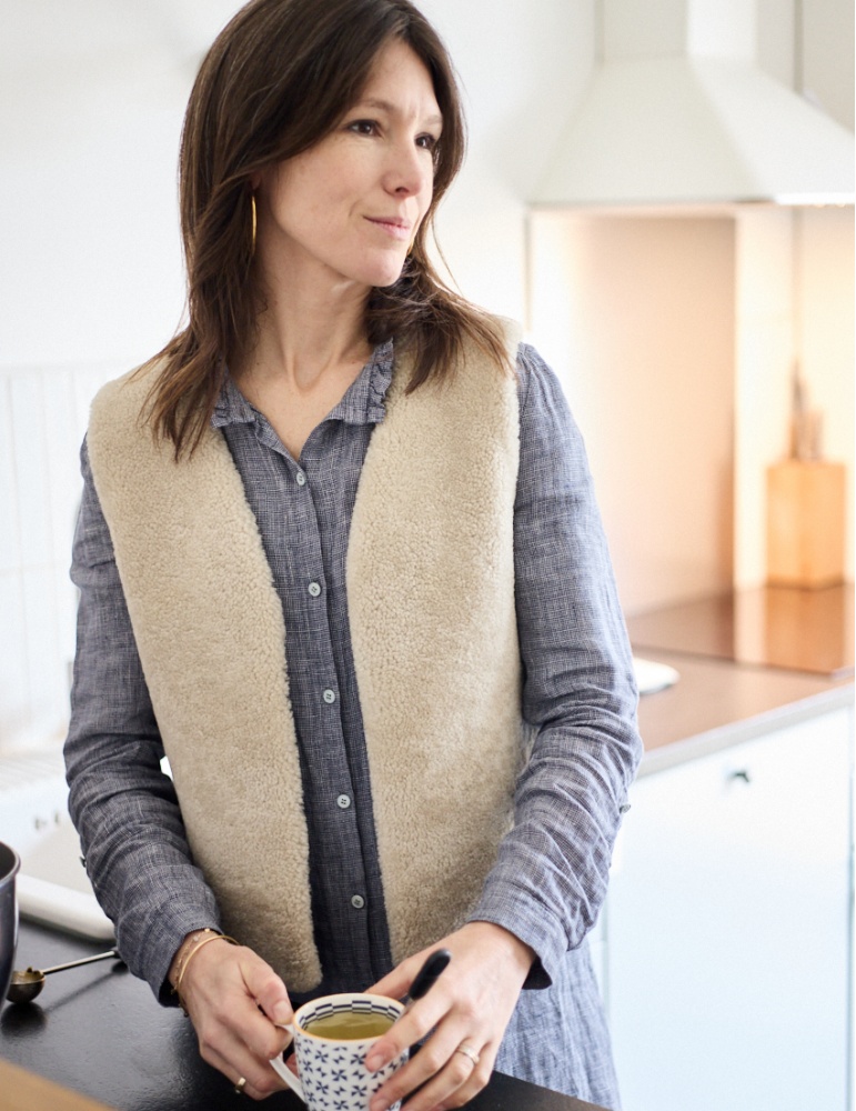 Veste Gilet Noir En Lin Femme CAMERESI COUTURE - Taille 38, Doublure Coton, Style Court