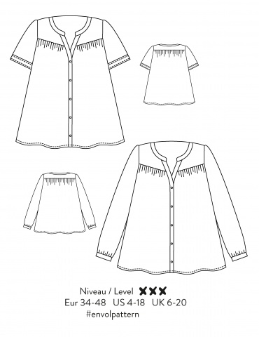 Blouse Envol réalisée dans le tencel jean lurex de chez France Duval Stalla, portrait américain 3/4 dos