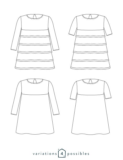 Dessin technique des variations possibles de la robe Petite Fée